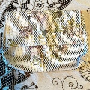 Anthropologie PERFORATED Floral Water Color Soft Cowhide Clutch Bag